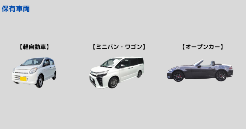保有車両:軽自動車、ミニバン・ワゴン、オープンカー